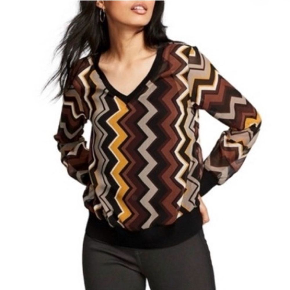 Missoni X Target Zig Zag Long Sleeve Sheer Top Blouse